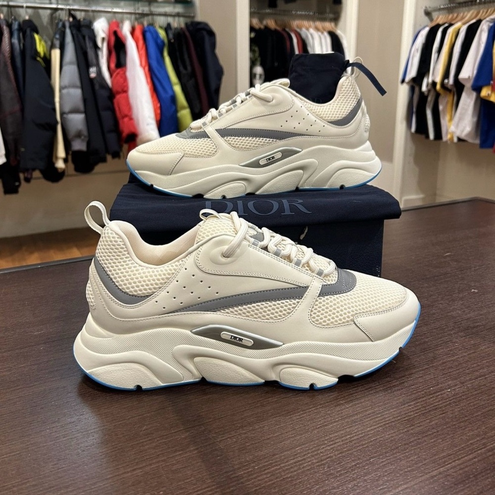 Dior B22 Trainers – White w/ Blue Trim